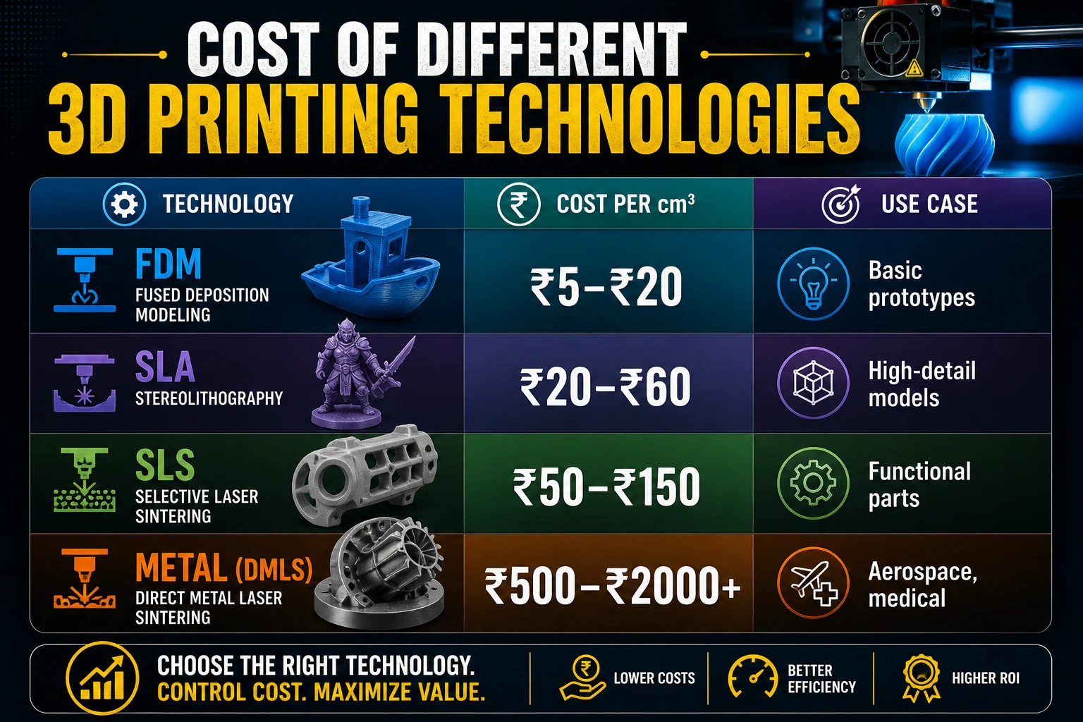 Cost of Different 3D Printing Technologies